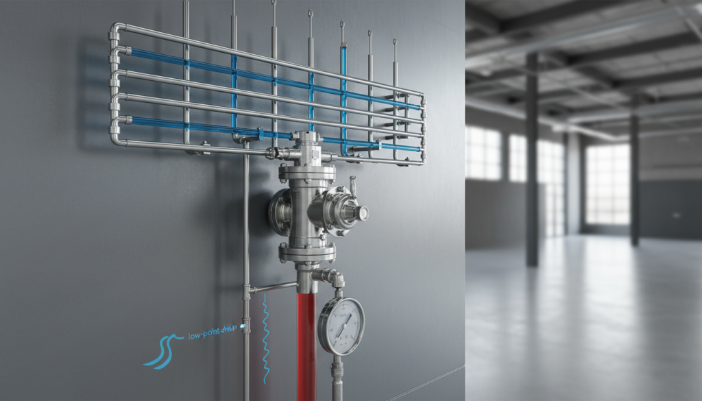 Commercial dry pipe sprinkler system diagram for freeze prevention