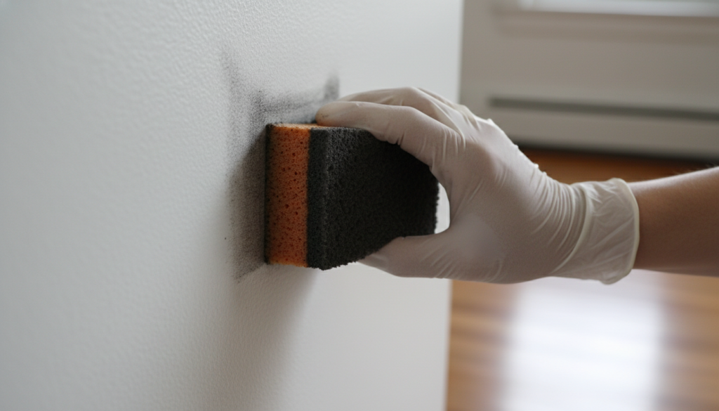 Chemical sponge cleaning oily soot from wall after puffback