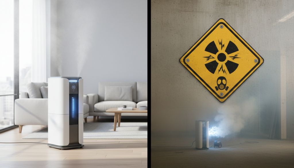 Hydroxyl generator machine removing smoke odor in living room