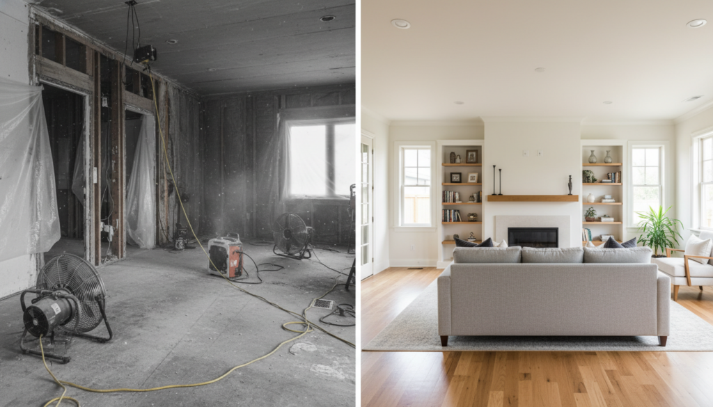 Before and after restoration to reconstruction split image