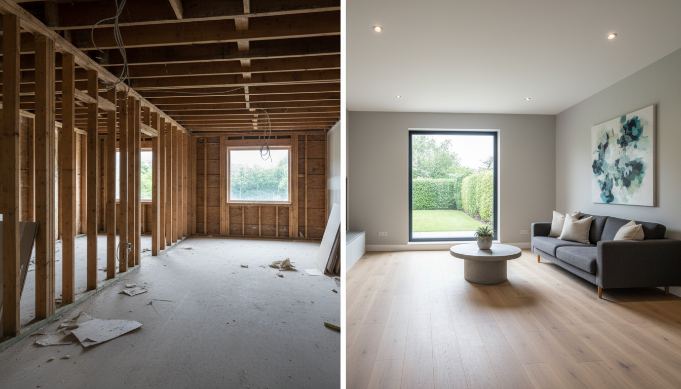 Room reconstruction before and after asbestos abatement