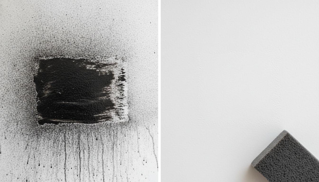 Comparison of improper vs proper soot removal on drywall