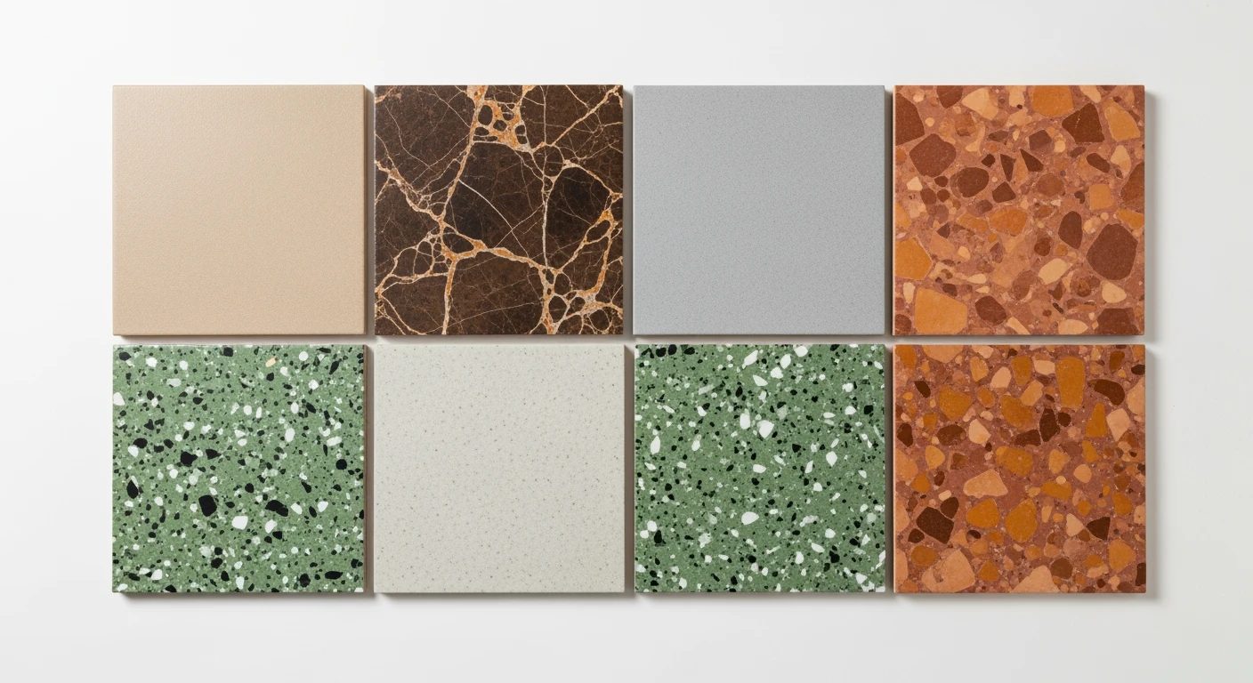 Various colors and patterns of 9x9 vinyl asbestos floor tiles commonly found in Long Island homes