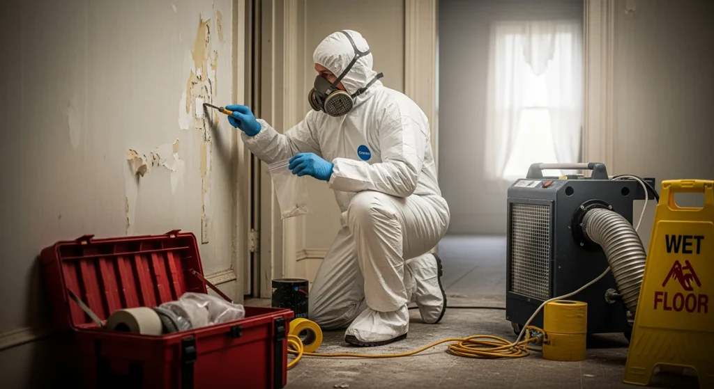 Licensed asbestos inspector conducting inspection in Long Island home — Upper Restoration