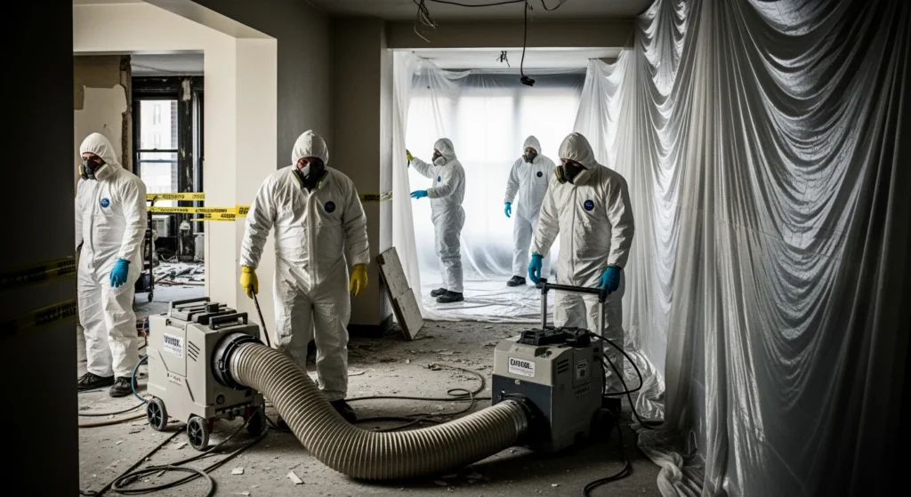 Asbestos removal crew in NYC apartment building — Upper Restoration abatement services