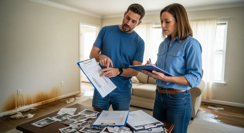 Restoration company working with insurance adjuster on a Long Island property damage claim