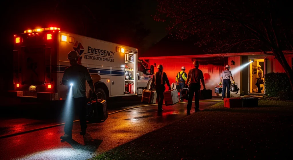 Emergency restoration team responding to property damage on Long Island