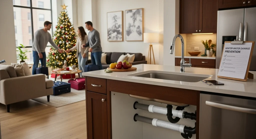 Winter holiday travel water damage prevention checklist for NYC homes.
