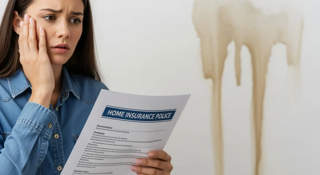Homeowner reviewing insurance policy for water damage coverage.