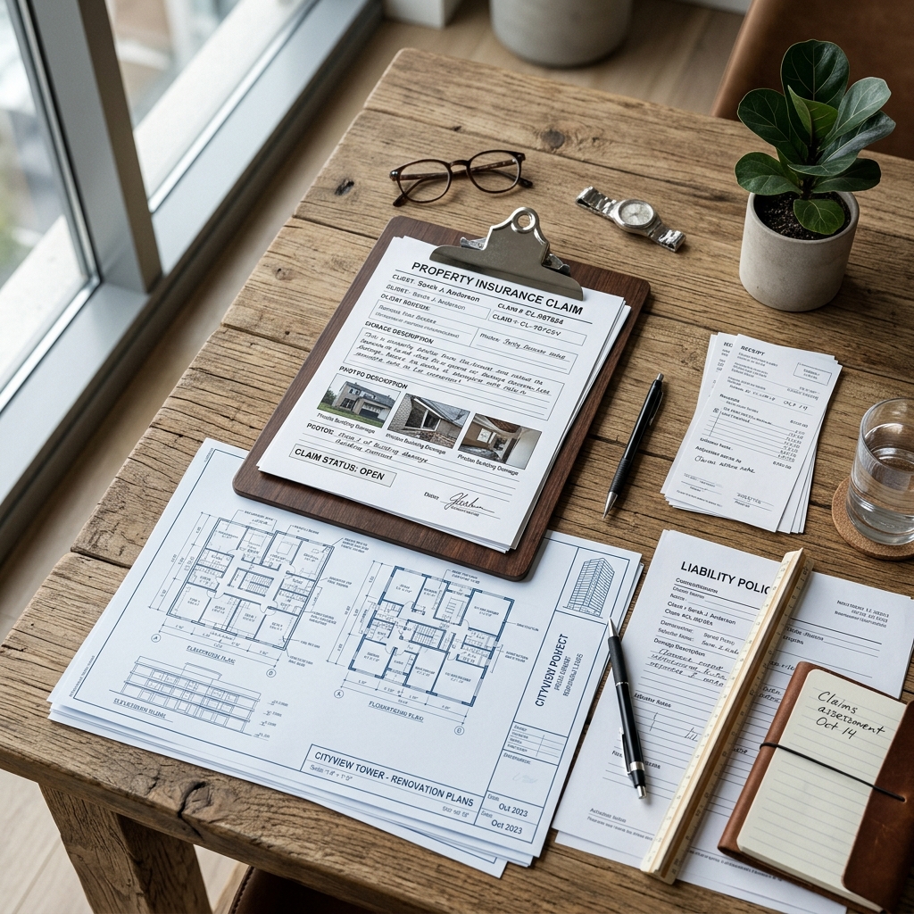 Insurance Adjuster Documents flat lay